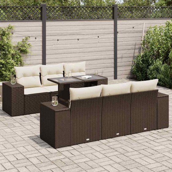 7-tlg. Garten-Sofagarnitur mit Kissen Schwarz Poly Rattan