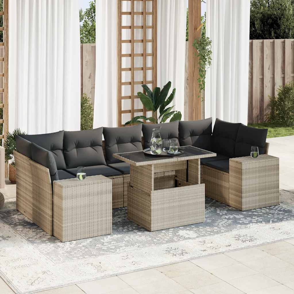 8-tlg. Garten-Sofagarnitur mit Kissen Schwarz Poly Rattan
