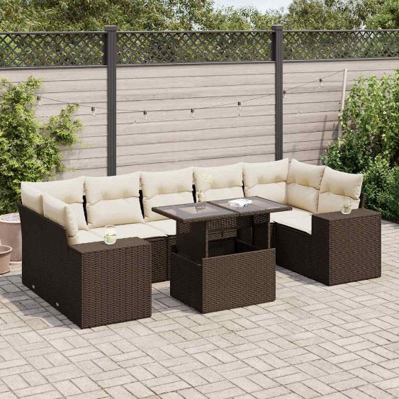 8-tlg. Garten-Sofagarnitur mit Kissen Schwarz Poly Rattan