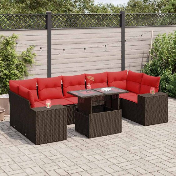 8-teiliges Gartensofa-Set mit Kissen, schwarzes Polyrattan