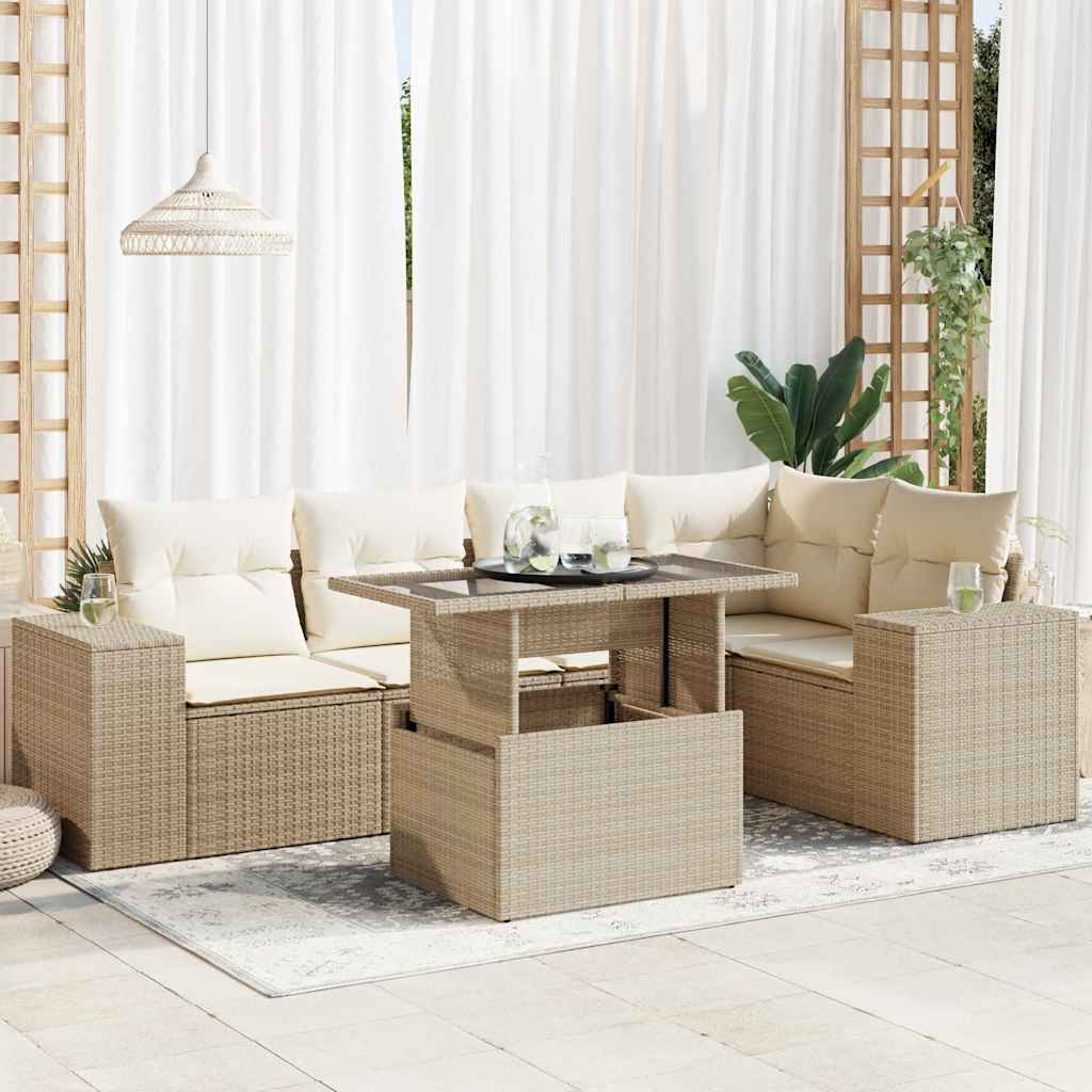 6-tlg. Garten-Sofagarnitur mit Kissen Schwarz Poly Rattan