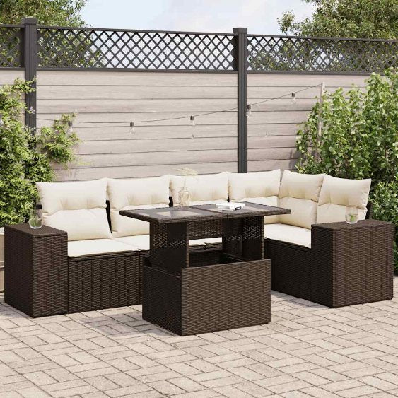 6-tlg. Garten-Sofagarnitur mit Kissen Schwarz Poly Rattan