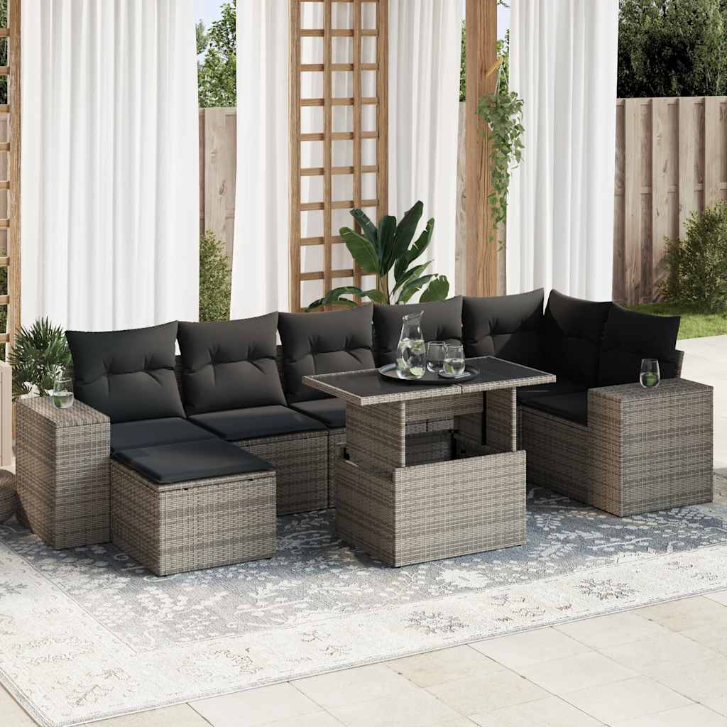 8-tlg. Garten-Sofagarnitur mit Kissen Schwarz Poly Rattan