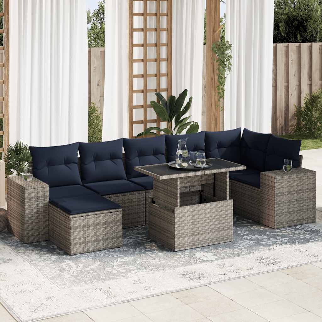 8-teiliges Gartensofa-Set mit Kissen, schwarzes Polyrattan