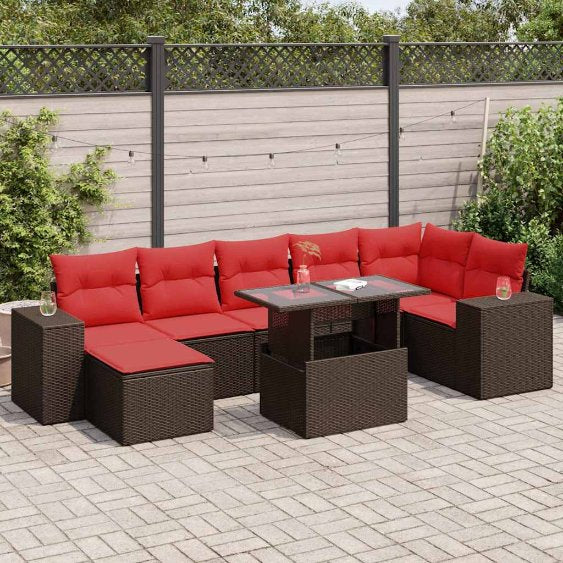 8-teiliges Gartensofa-Set mit Kissen, schwarzes Polyrattan