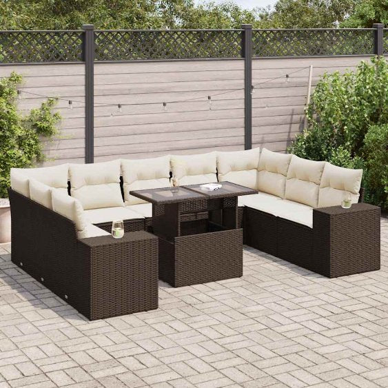 vidaXL 10-tlg. Garten-Sofagarnitur mit Kissen Schwarz Poly Rattan