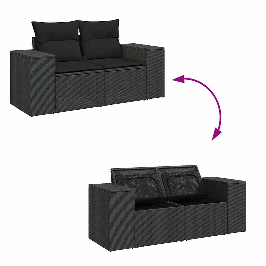 vidaXL 11-tlg. Garten-Sofagarnitur mit Kissen Schwarz Poly Rattan
