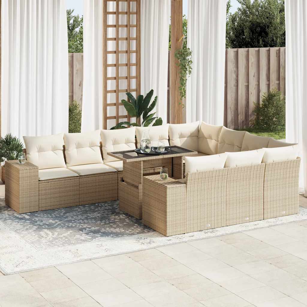 vidaXL 11-tlg. Garten-Sofagarnitur mit Kissen Schwarz Poly Rattan