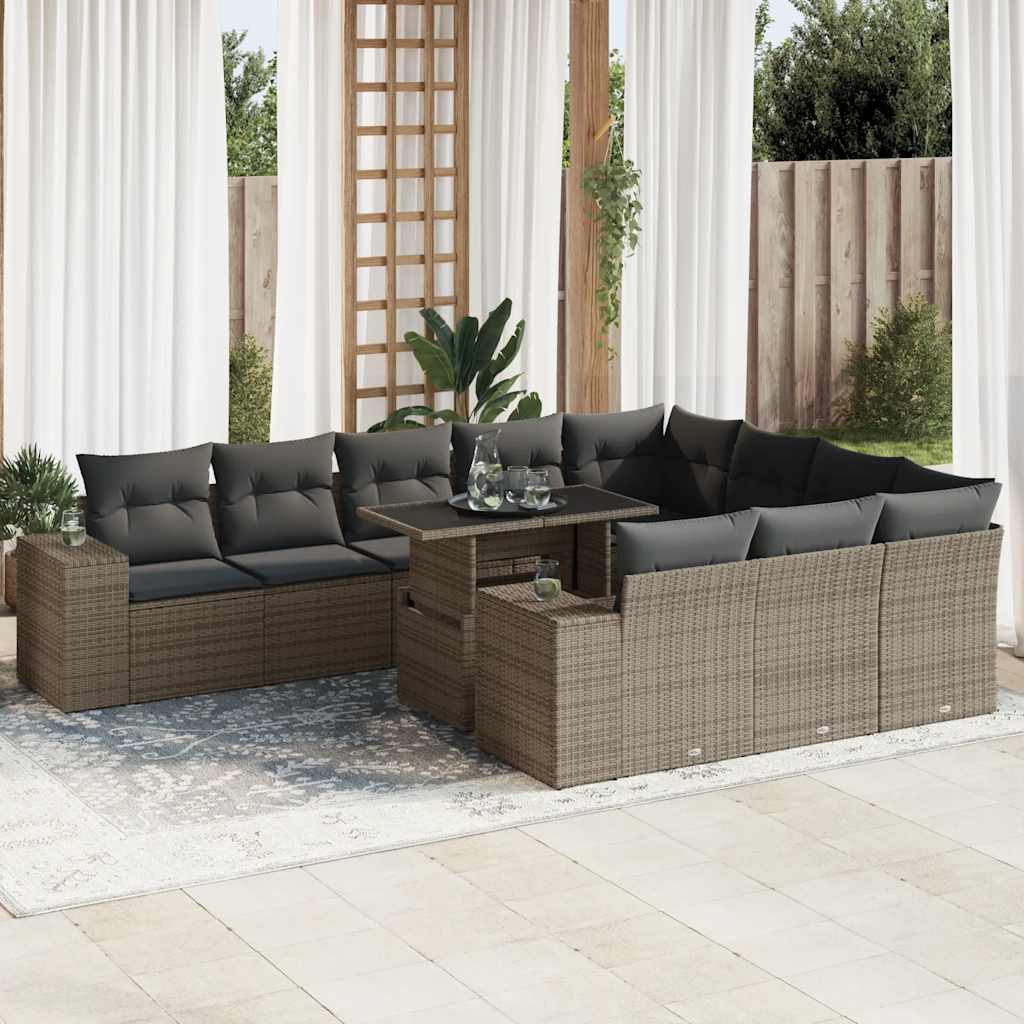 vidaXL 11-tlg. Garten-Sofagarnitur mit Kissen Schwarz Poly Rattan