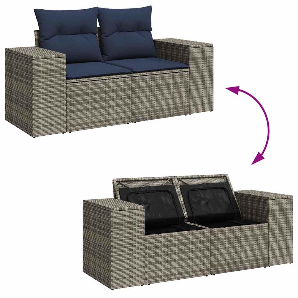 vidaXL 11-tlg. Garten-Sofagarnitur mit Kissen Grau Poly Rattan Akazie
