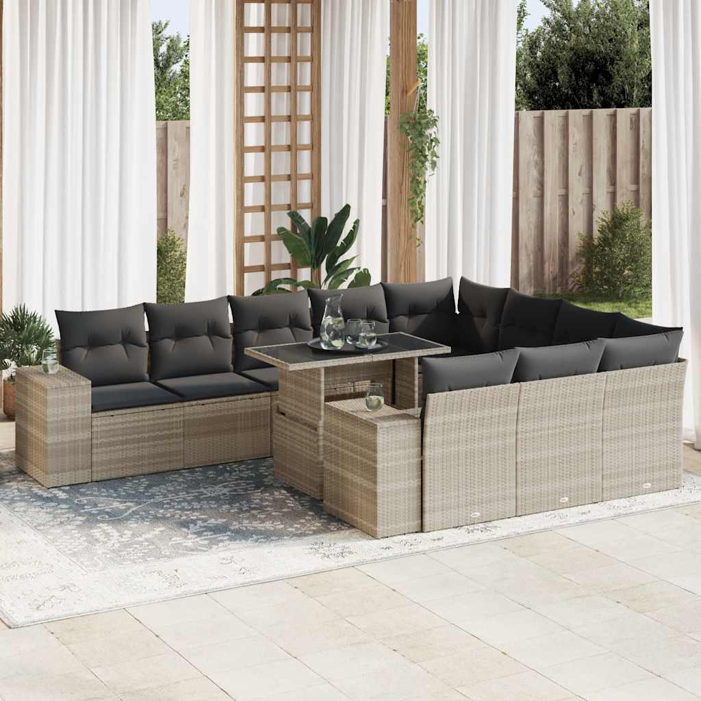 vidaXL 11-tlg. Garten-Sofagarnitur mit Kissen Schwarz Poly Rattan