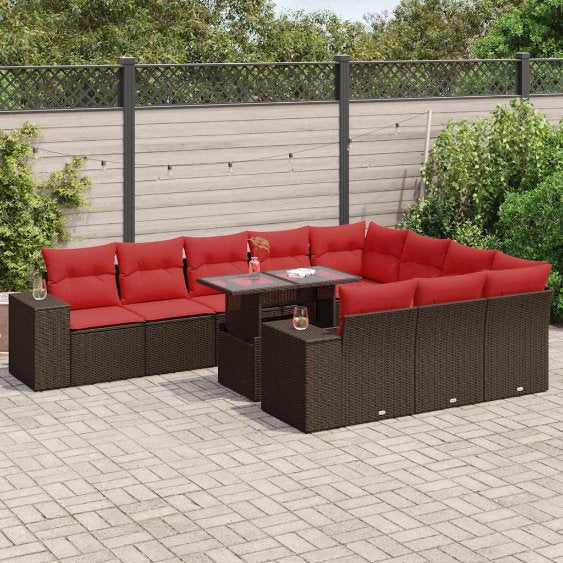 vidaXL 11-tlg. Garten-Sofagarnitur mit Kissen Grau Poly Rattan Akazie