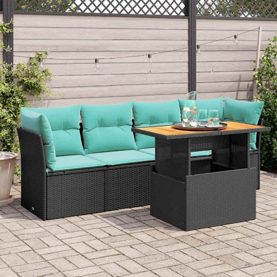 5-tlg. Garten-Sofagarnitur mit Kissen Grau Poly Rattan