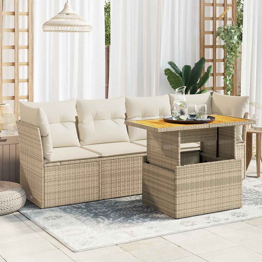 5-tlg. Garten-Sofagarnitur mit Kissen Schwarz Poly Rattan