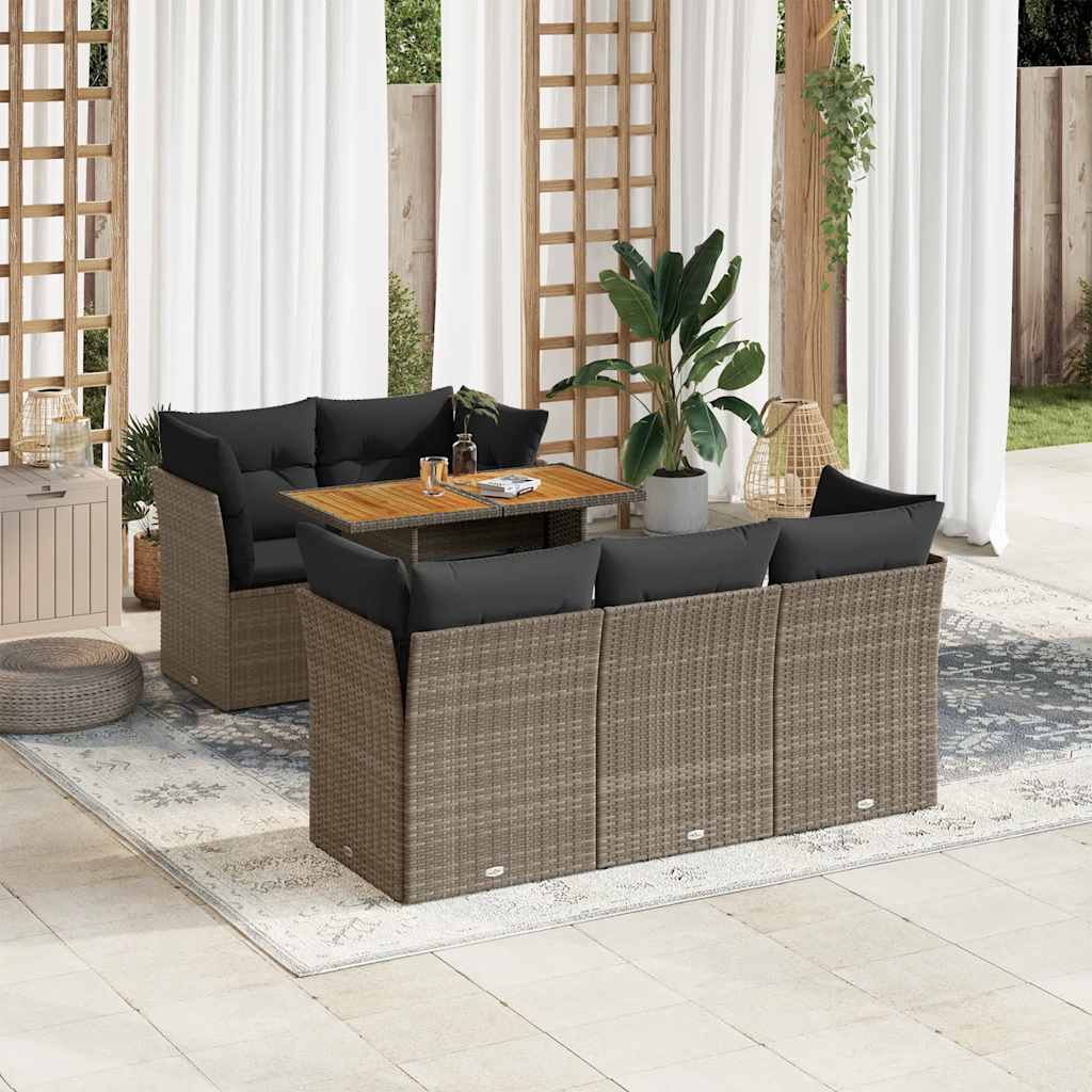 6-tlg. Garten-Sofagarnitur mit Kissen Schwarz Poly Rattan