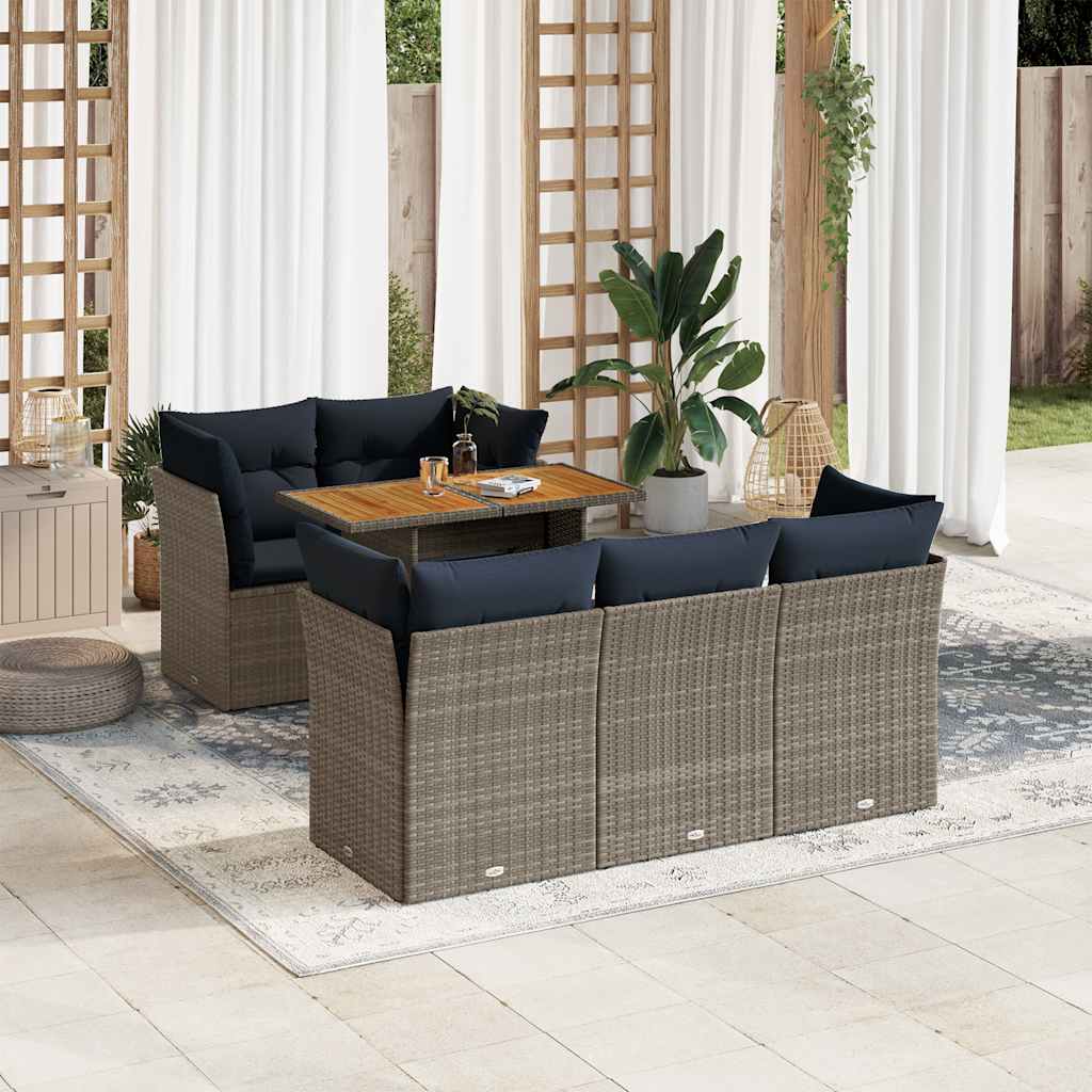 6-tlg. Garten-Sofagarnitur mit Kissen Schwarz Poly Rattan