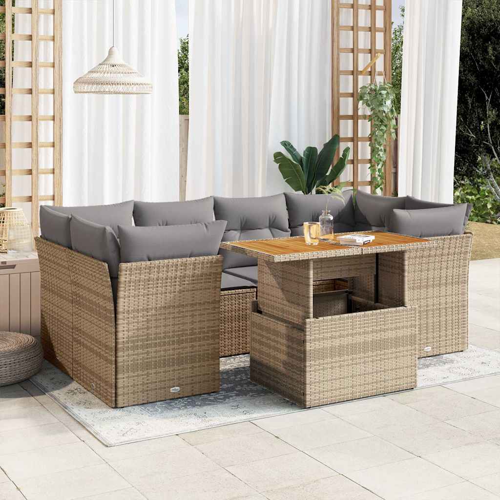 7-tlg. Garten-Sofagarnitur mit Kissen Schwarz Poly Rattan