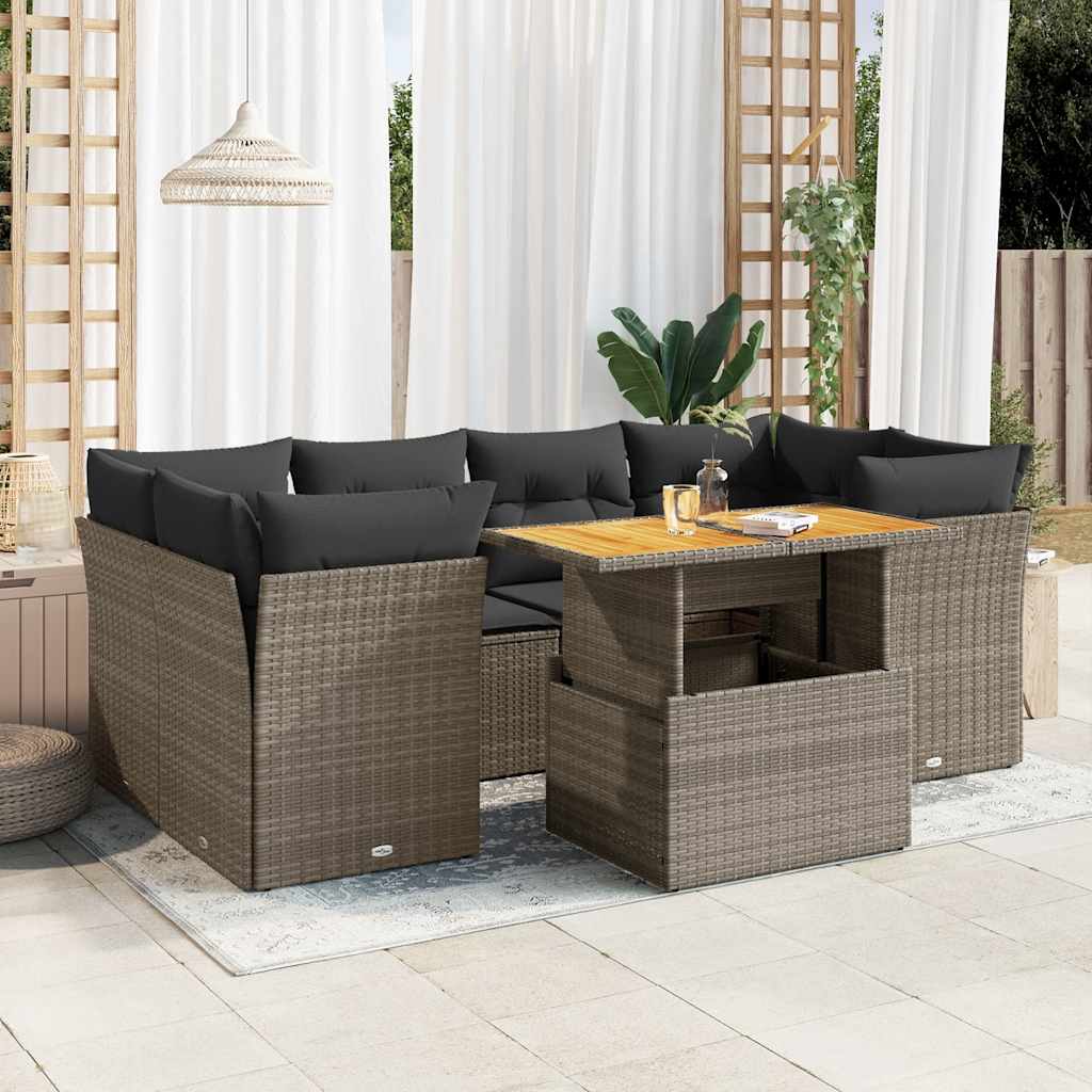 7-tlg. Garten-Sofagarnitur mit Kissen Schwarz Poly Rattan