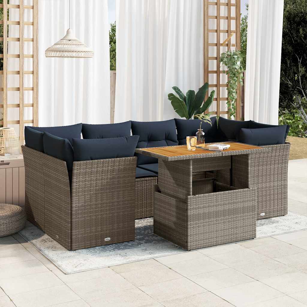 7-tlg. Garten-Sofagarnitur mit Kissen Schwarz Poly Rattan