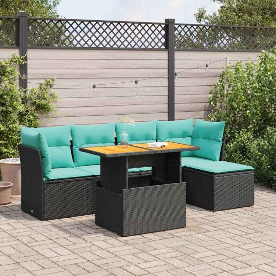 6-tlg. Garten-Sofagarnitur mit Kissen Schwarz Poly Rattan