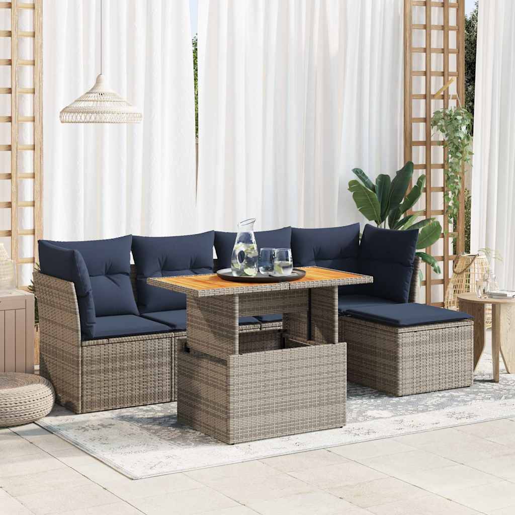 6-tlg. Garten-Sofagarnitur mit Kissen Schwarz Poly Rattan