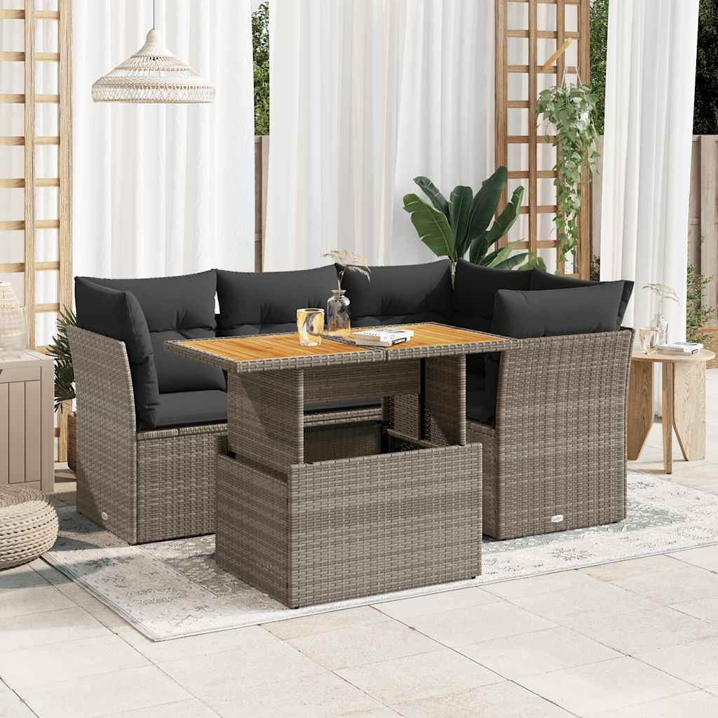 5-tlg. Garten-Sofagarnitur mit Kissen Schwarz Poly Rattan