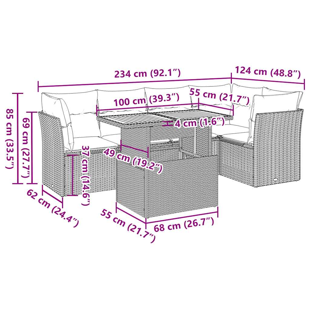 6-tlg. Garten-Sofagarnitur mit Kissen Schwarz Poly Rattan