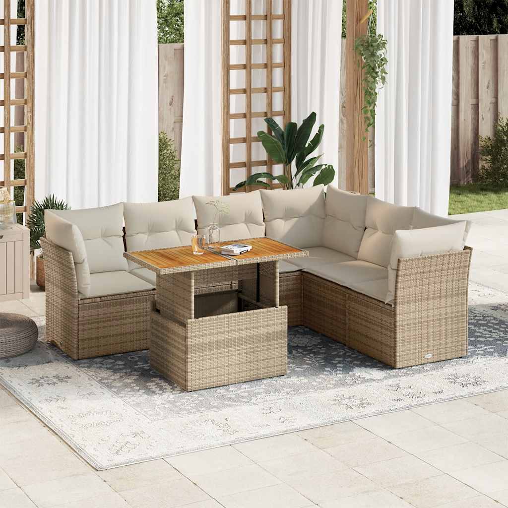 7-tlg. Garten-Sofagarnitur mit Kissen Schwarz Poly Rattan