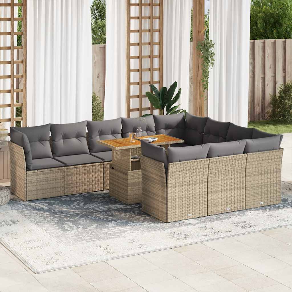 vidaXL 11-tlg. Garten-Sofagarnitur mit Kissen Schwarz Poly Rattan