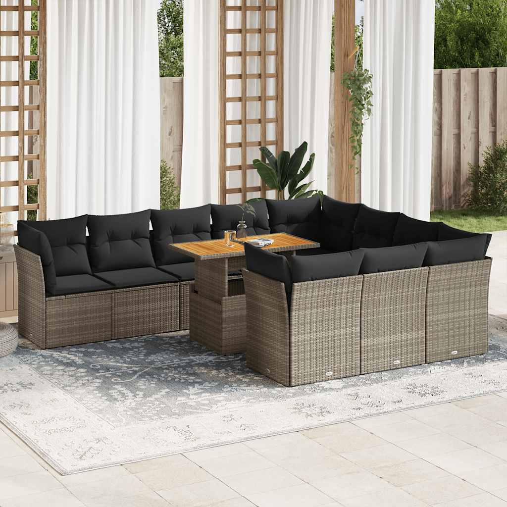 vidaXL 11-tlg. Garten-Sofagarnitur mit Kissen Schwarz Poly Rattan