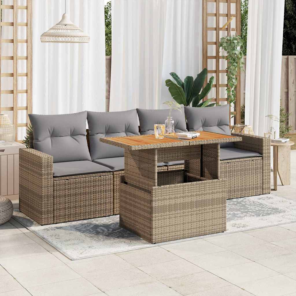 5-tlg. Garten-Sofagarnitur mit Kissen Schwarz Poly Rattan