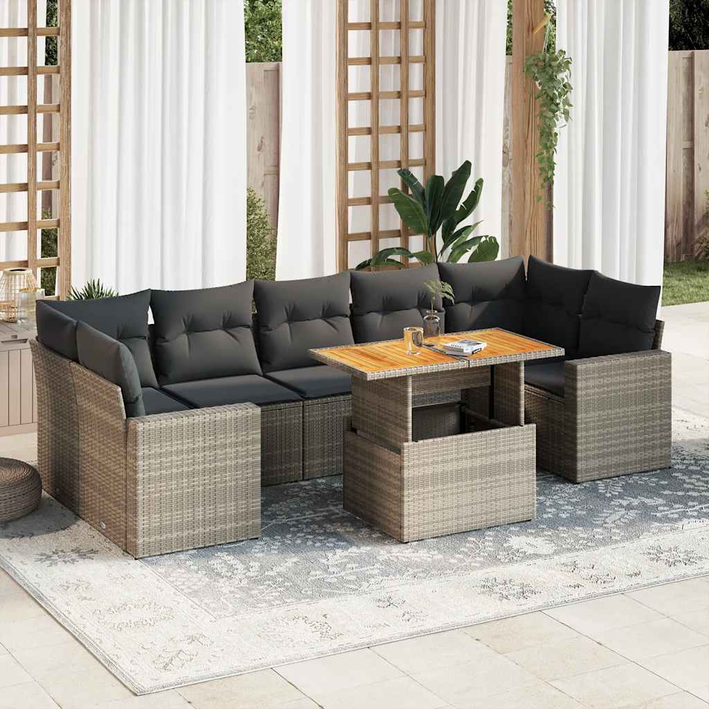 8-tlg. Garten-Sofagarnitur mit Kissen Schwarz Poly Rattan