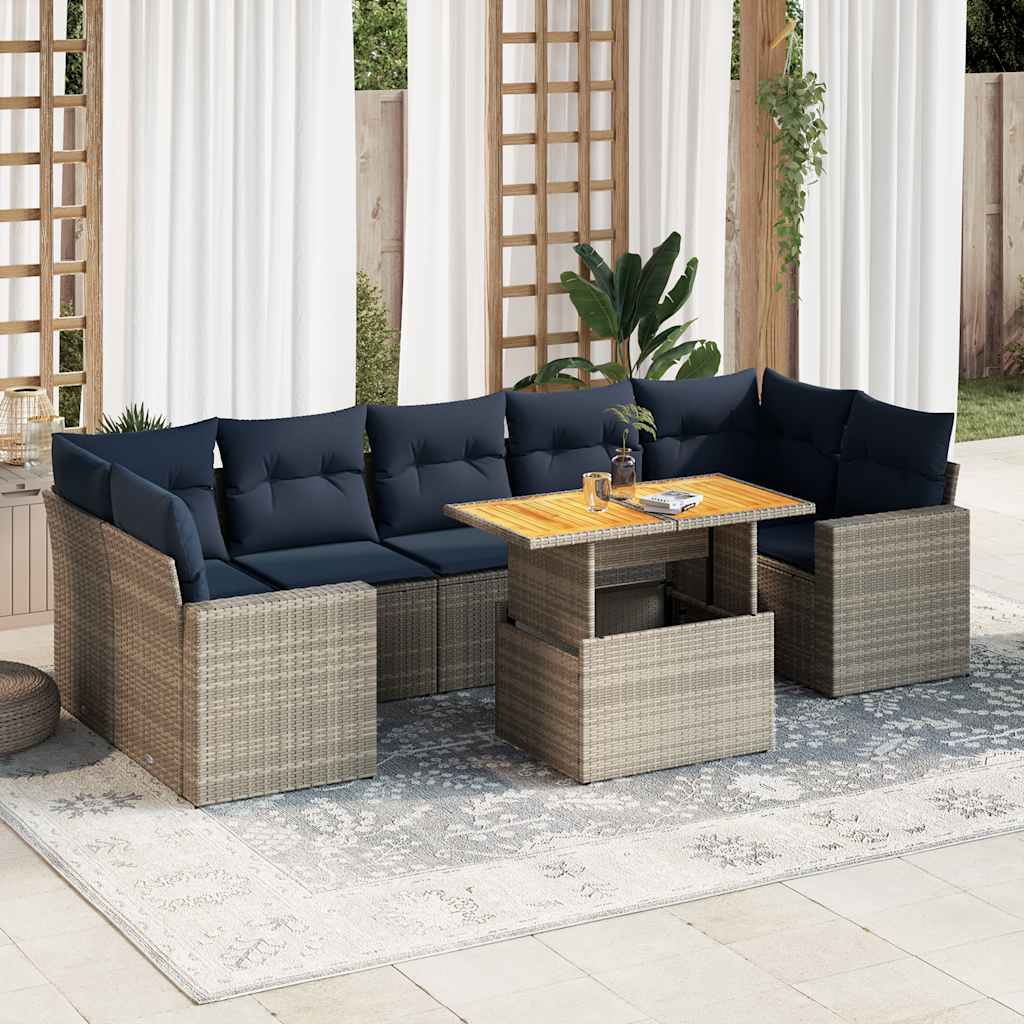 8-tlg. Garten-Sofagarnitur mit Kissen Schwarz Poly Rattan