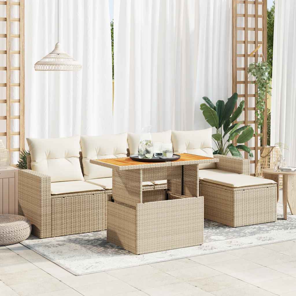 6-tlg. Garten-Sofagarnitur mit Kissen Schwarz Poly Rattan