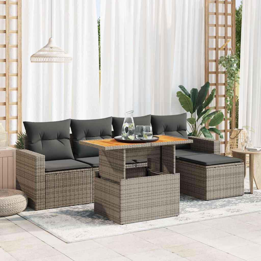 6-tlg. Garten-Sofagarnitur mit Kissen Schwarz Poly Rattan