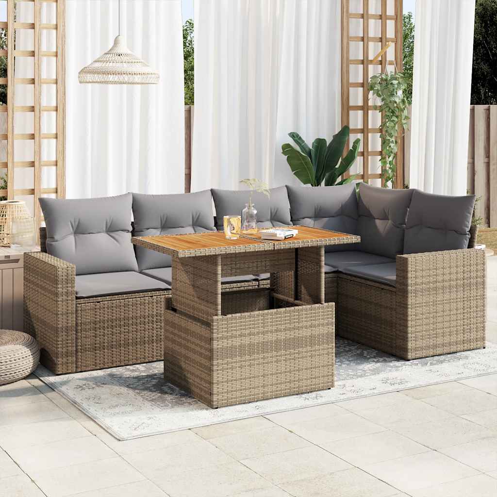 6-tlg. Garten-Sofagarnitur mit Kissen Schwarz Poly Rattan