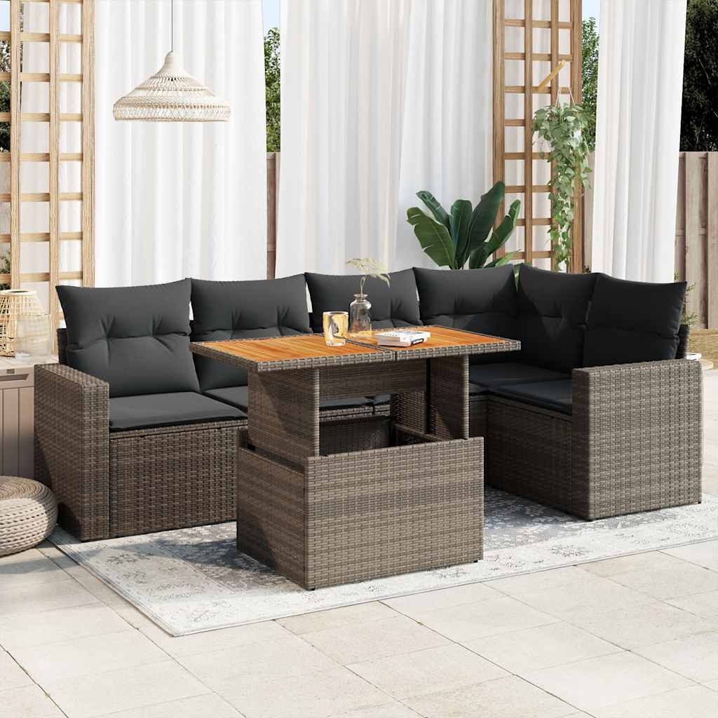 6-tlg. Garten-Sofagarnitur mit Kissen Schwarz Poly Rattan