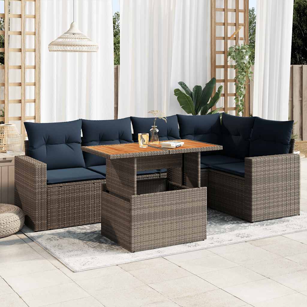 6-tlg. Garten-Sofagarnitur mit Kissen Schwarz Poly Rattan