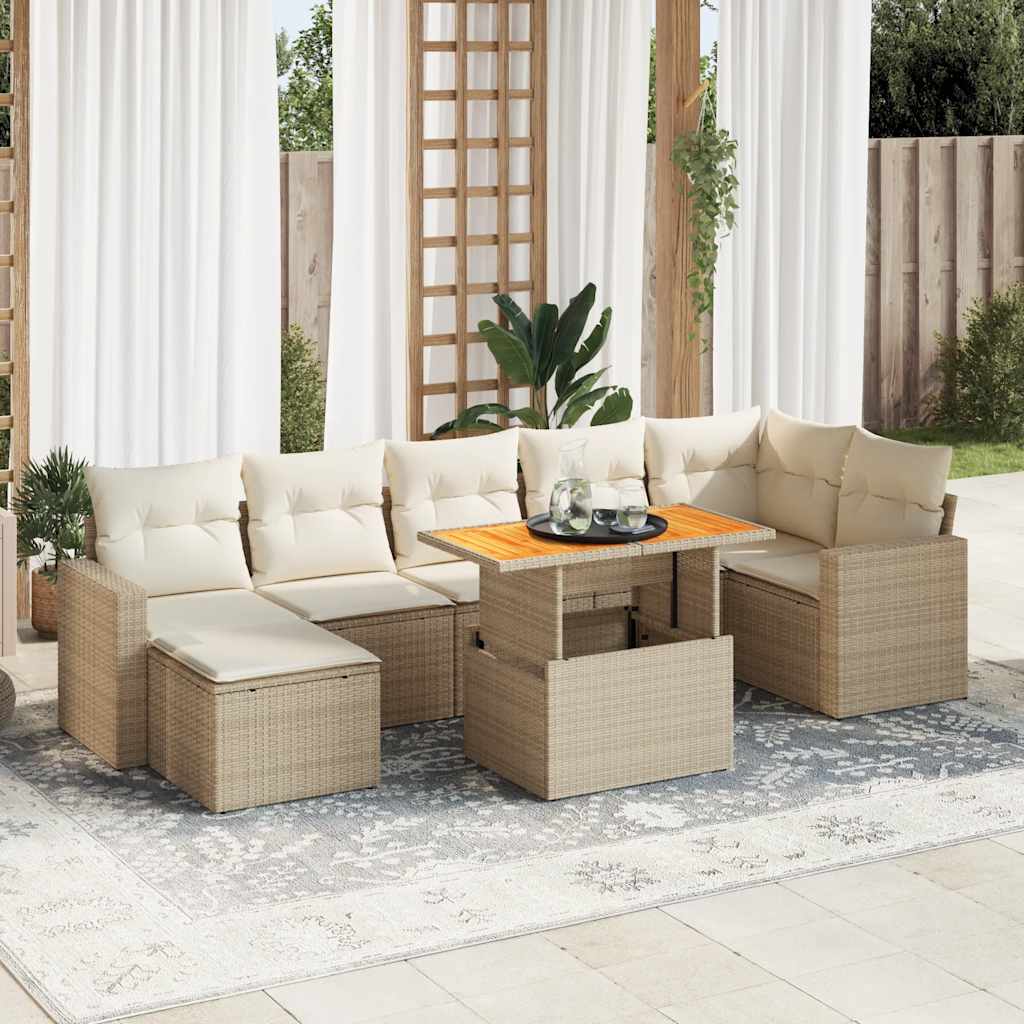 8-tlg. Garten-Sofagarnitur mit Kissen Schwarz Poly Rattan