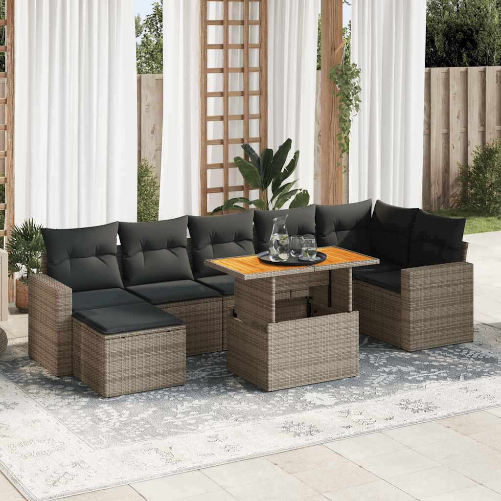8-tlg. Garten-Sofagarnitur mit Kissen Schwarz Poly Rattan