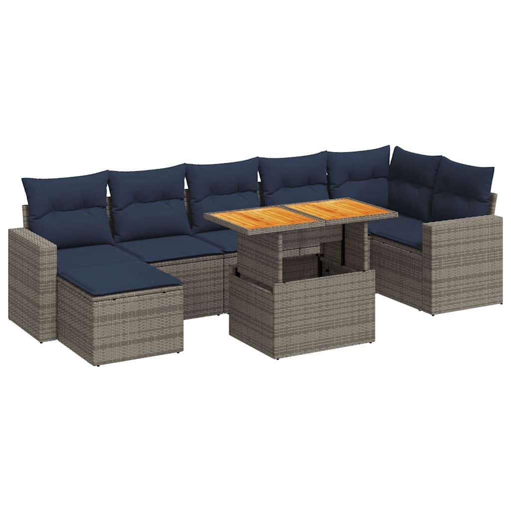 8-tlg. Garten-Sofagarnitur mit Kissen Grau Poly Rattan