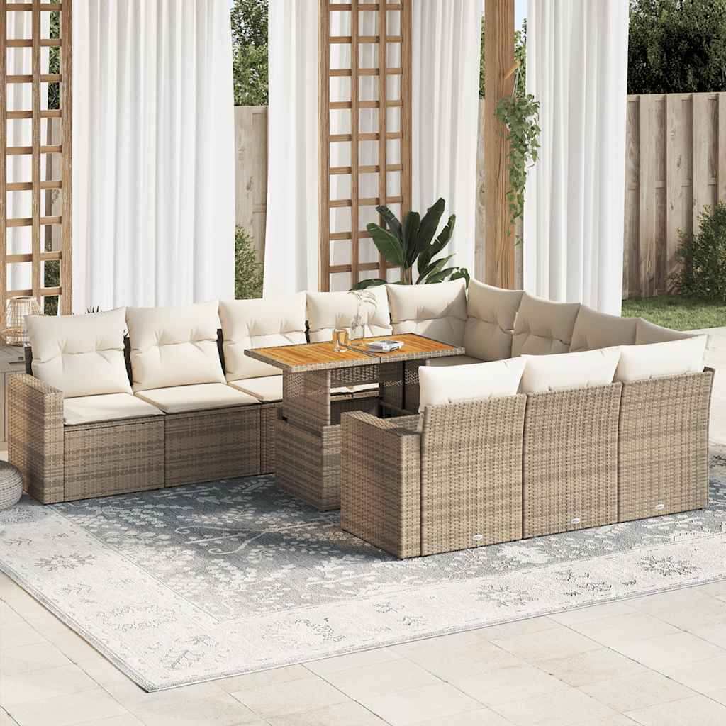 vidaXL 11-tlg. Garten-Sofagarnitur mit Kissen Schwarz Poly Rattan