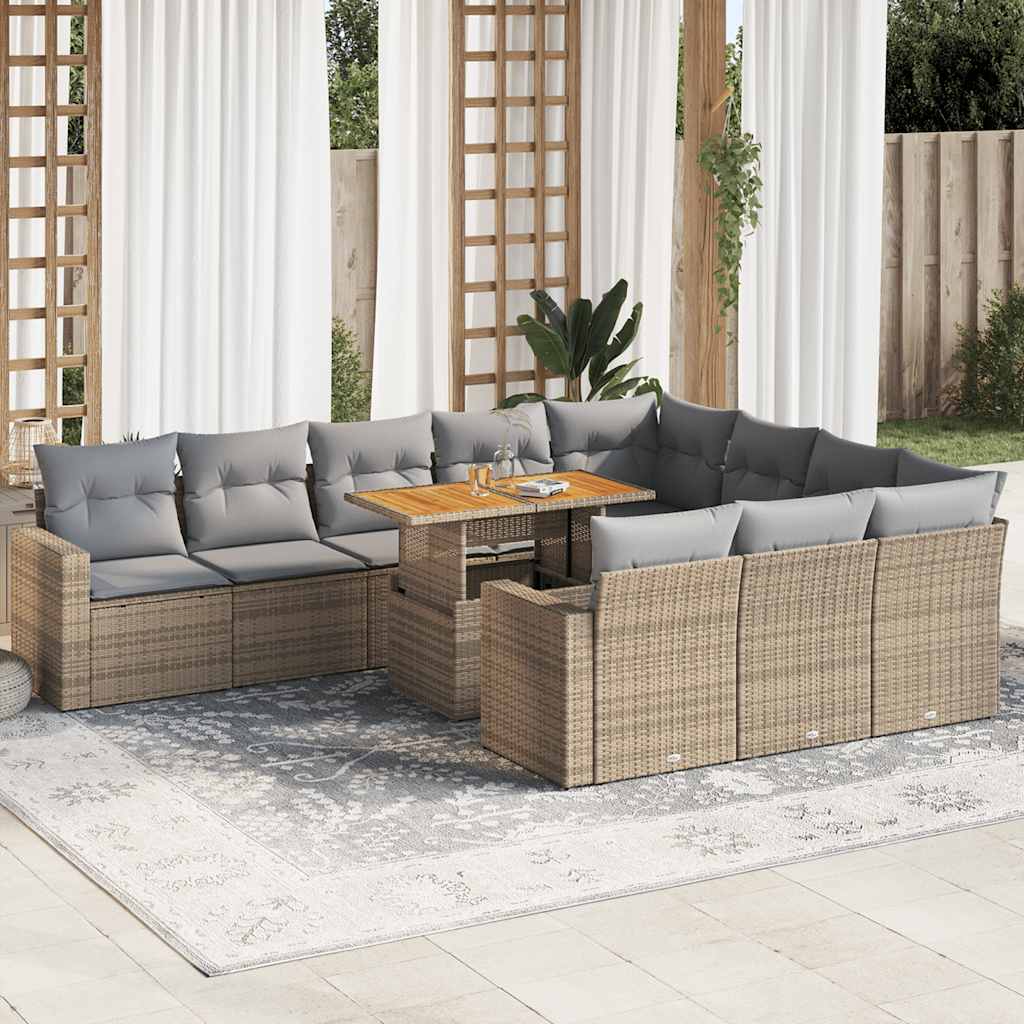 vidaXL 11-tlg. Garten-Sofagarnitur mit Kissen Schwarz Poly Rattan