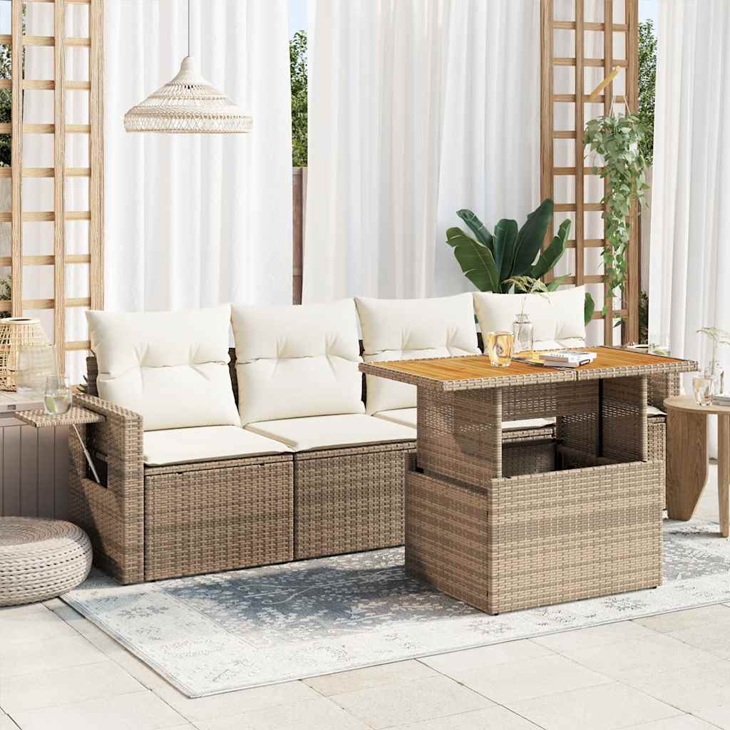 5-tlg. Garten-Sofagarnitur mit Kissen Schwarz Poly Rattan