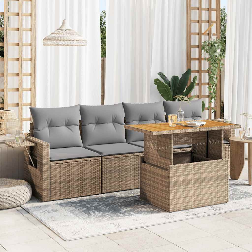 5-tlg. Garten-Sofagarnitur mit Kissen Schwarz Poly Rattan