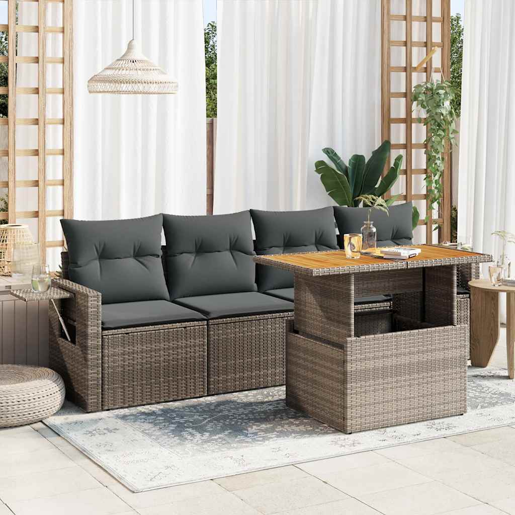 5-tlg. Garten-Sofagarnitur mit Kissen Schwarz Poly Rattan