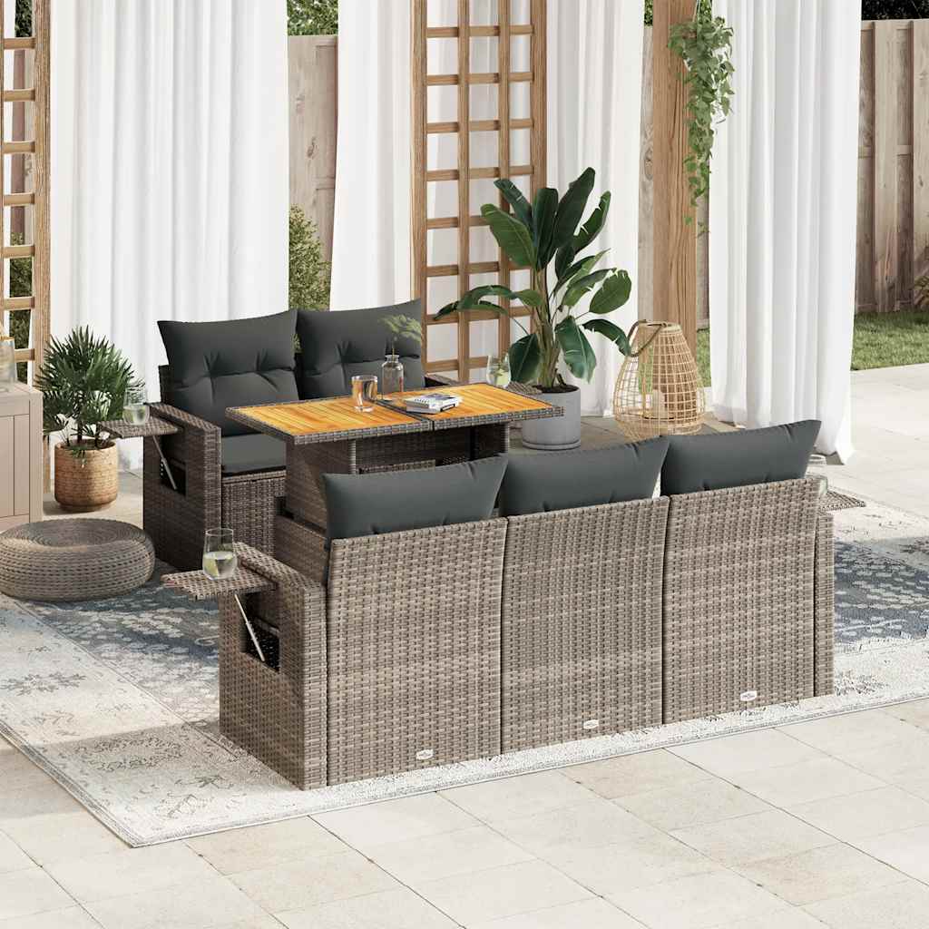6-tlg. Garten-Sofagarnitur mit Kissen Schwarz Poly Rattan