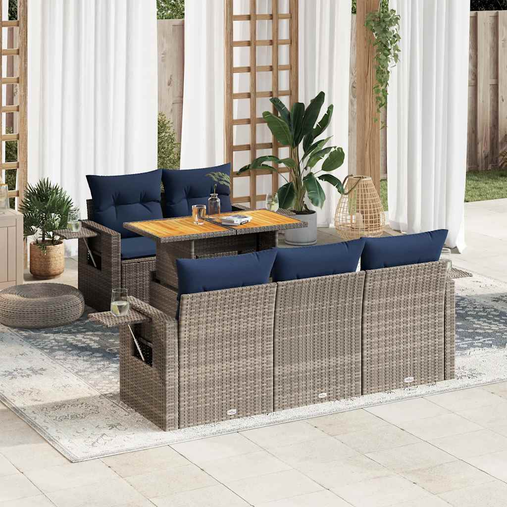 6-tlg. Garten-Sofagarnitur mit Kissen Schwarz Poly Rattan