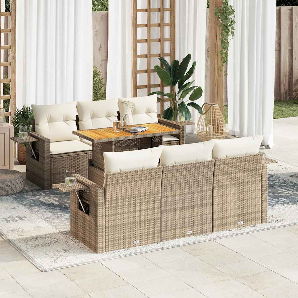 7-tlg. Garten-Sofagarnitur mit Kissen Schwarz Poly Rattan