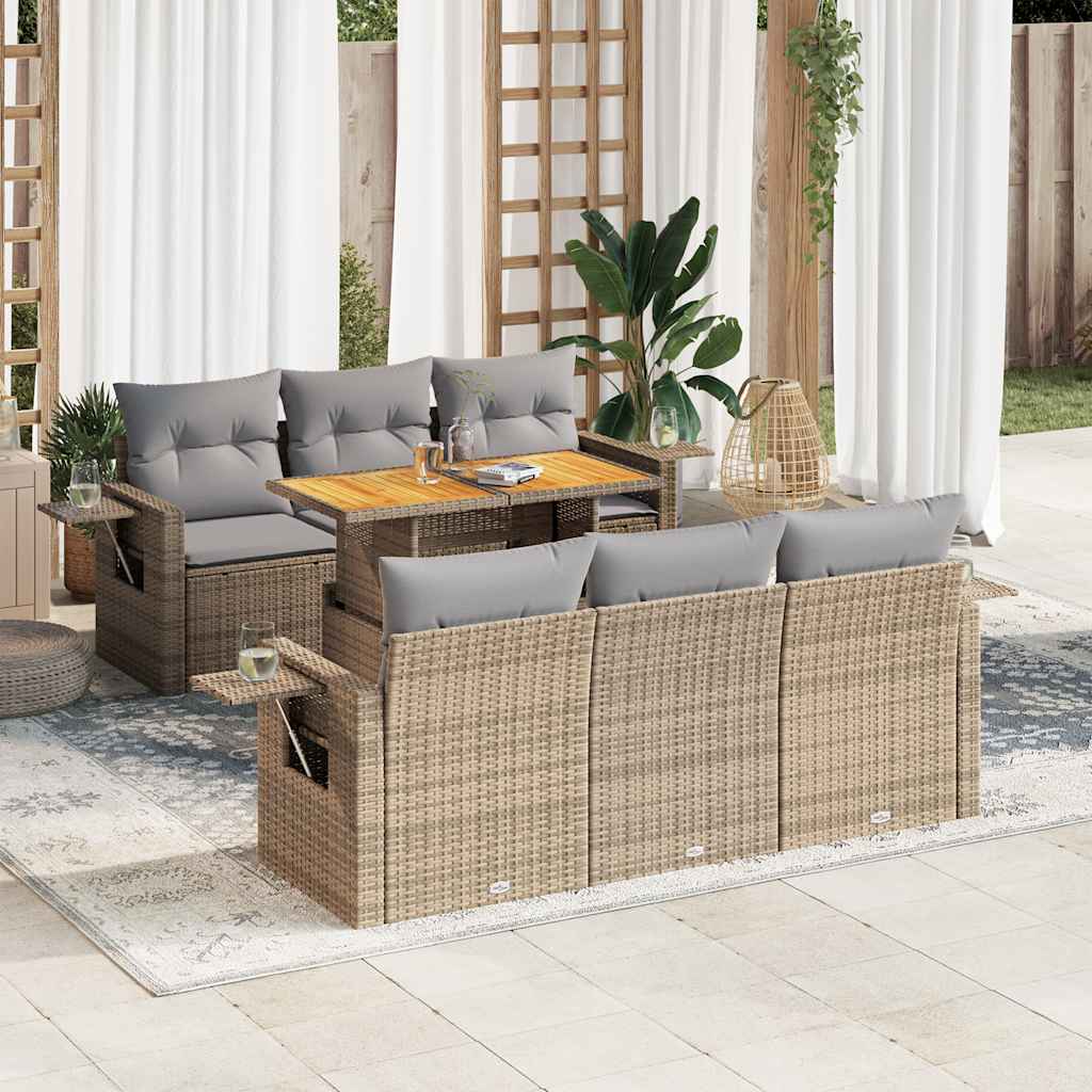 7-tlg. Garten-Sofagarnitur mit Kissen Schwarz Poly Rattan